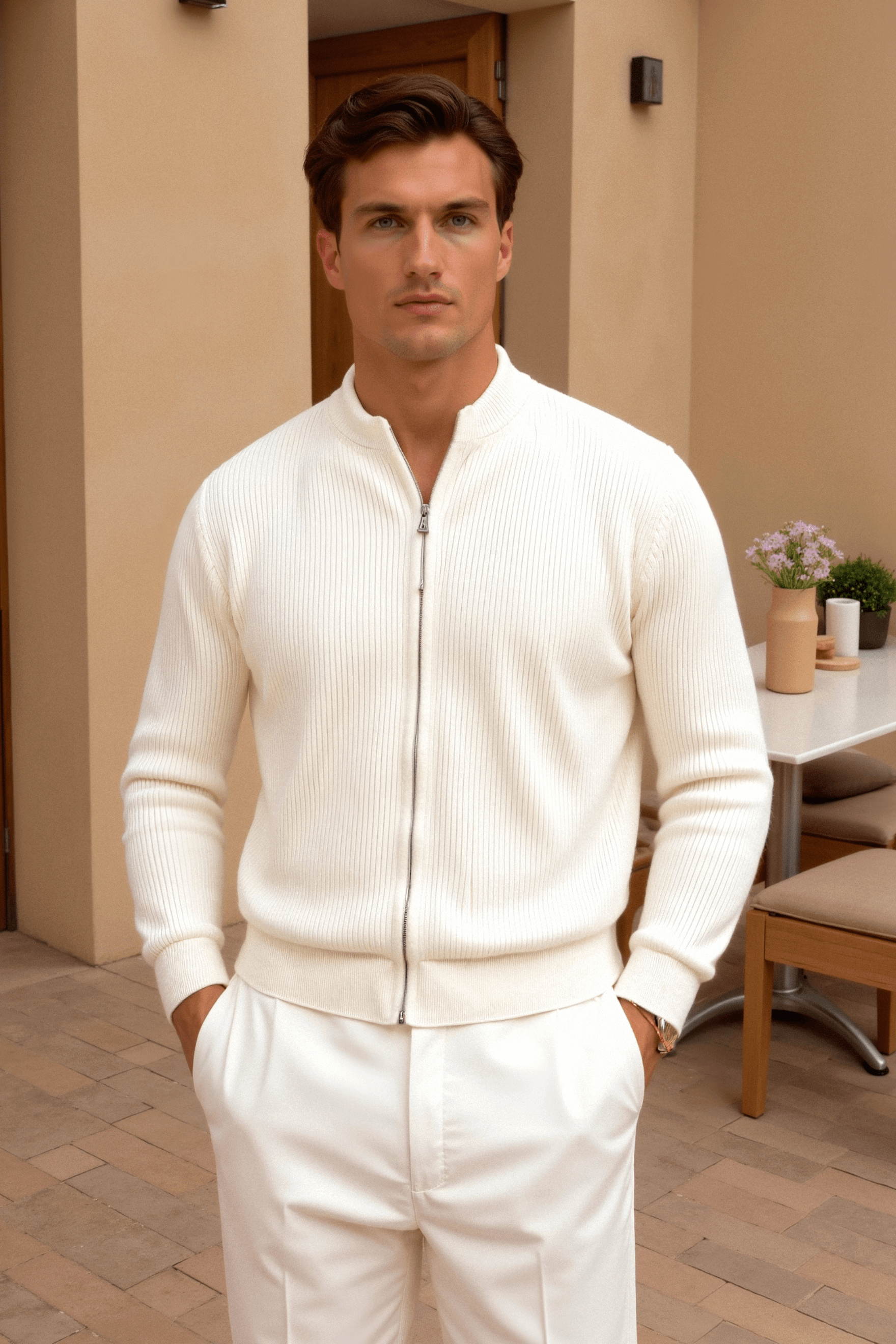 SOLID KNITTED CREW NECK CARDIGAN - LORMIER - 