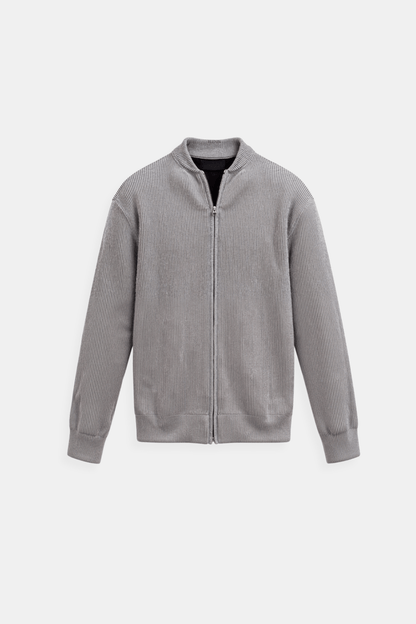 SOLID KNITTED CREW NECK CARDIGAN - LORMIER - 