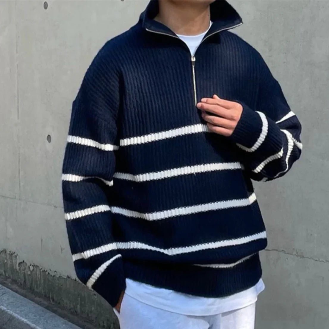 STRIPED QUARTER - ZIP SWEATER - LORMIER - 