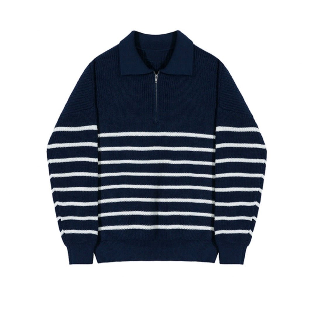 STRIPED QUARTER - ZIP SWEATER - LORMIER - 