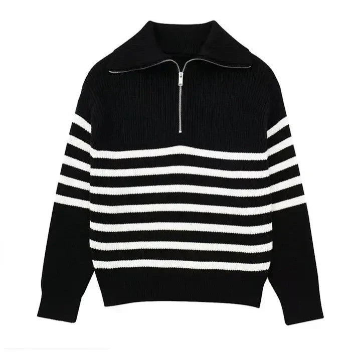 STRIPED ZIP UP SWEATER - LORMIER - 