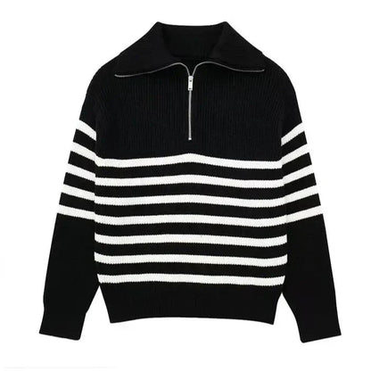 STRIPED ZIP UP SWEATER - LORMIER - 