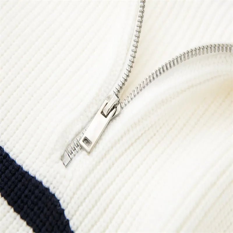 STRIPED ZIP UP SWEATER - LORMIER - 
