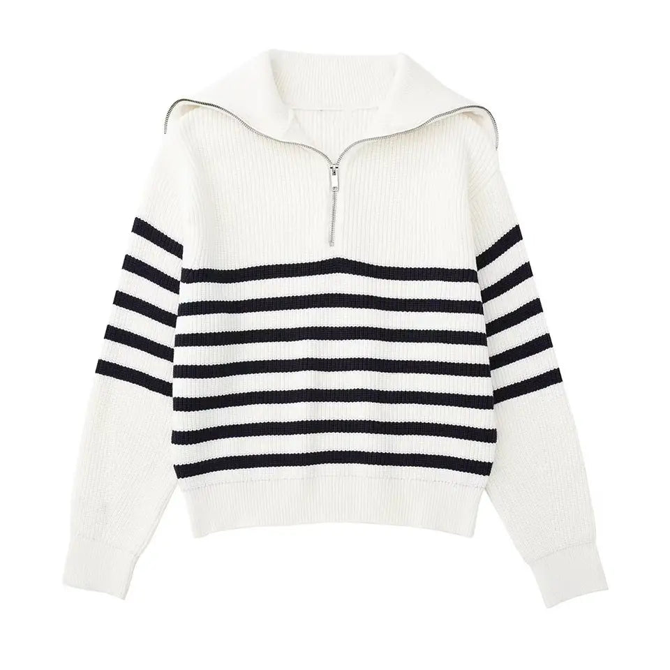 STRIPED ZIP UP SWEATER - LORMIER - 