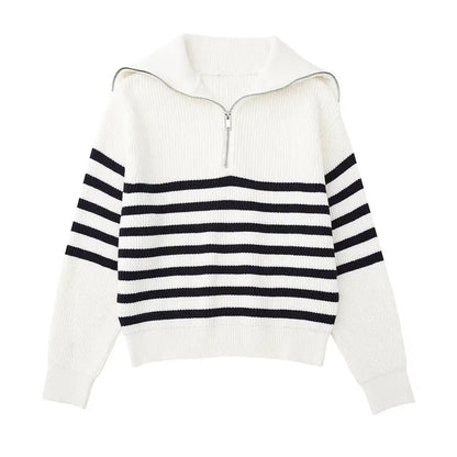 STRIPED ZIP UP SWEATER - LORMIER - 