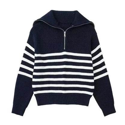 STRIPED ZIP UP SWEATER - LORMIER - 