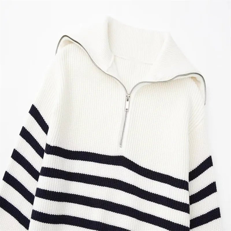 STRIPED ZIP UP SWEATER - LORMIER - 