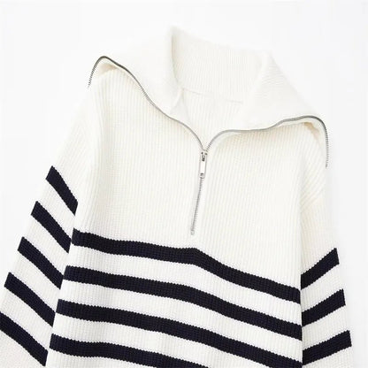 STRIPED ZIP UP SWEATER - LORMIER - 