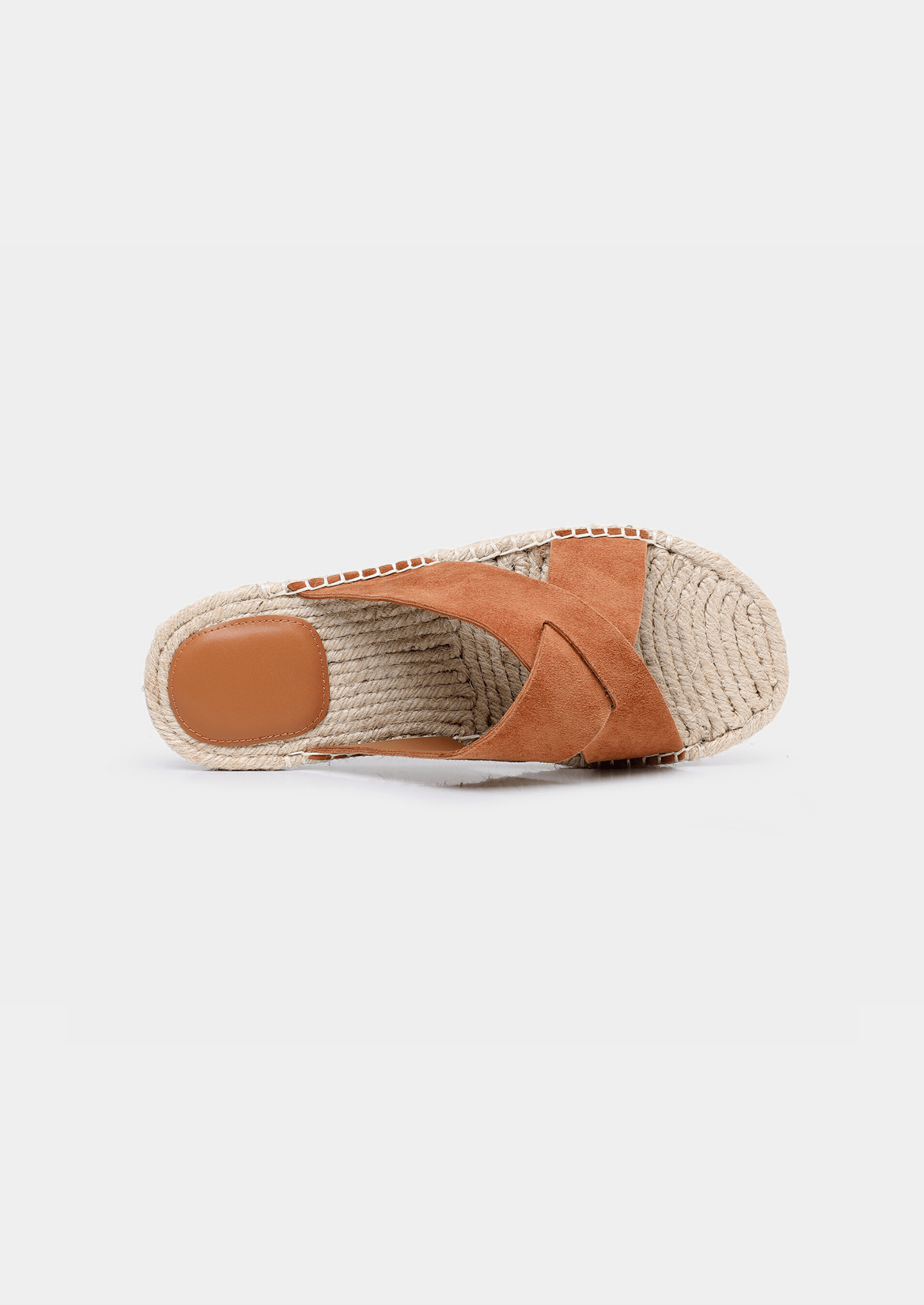 Vibrant orange suede open-toe sandals featuring a lightweight construction and braided jute trim.