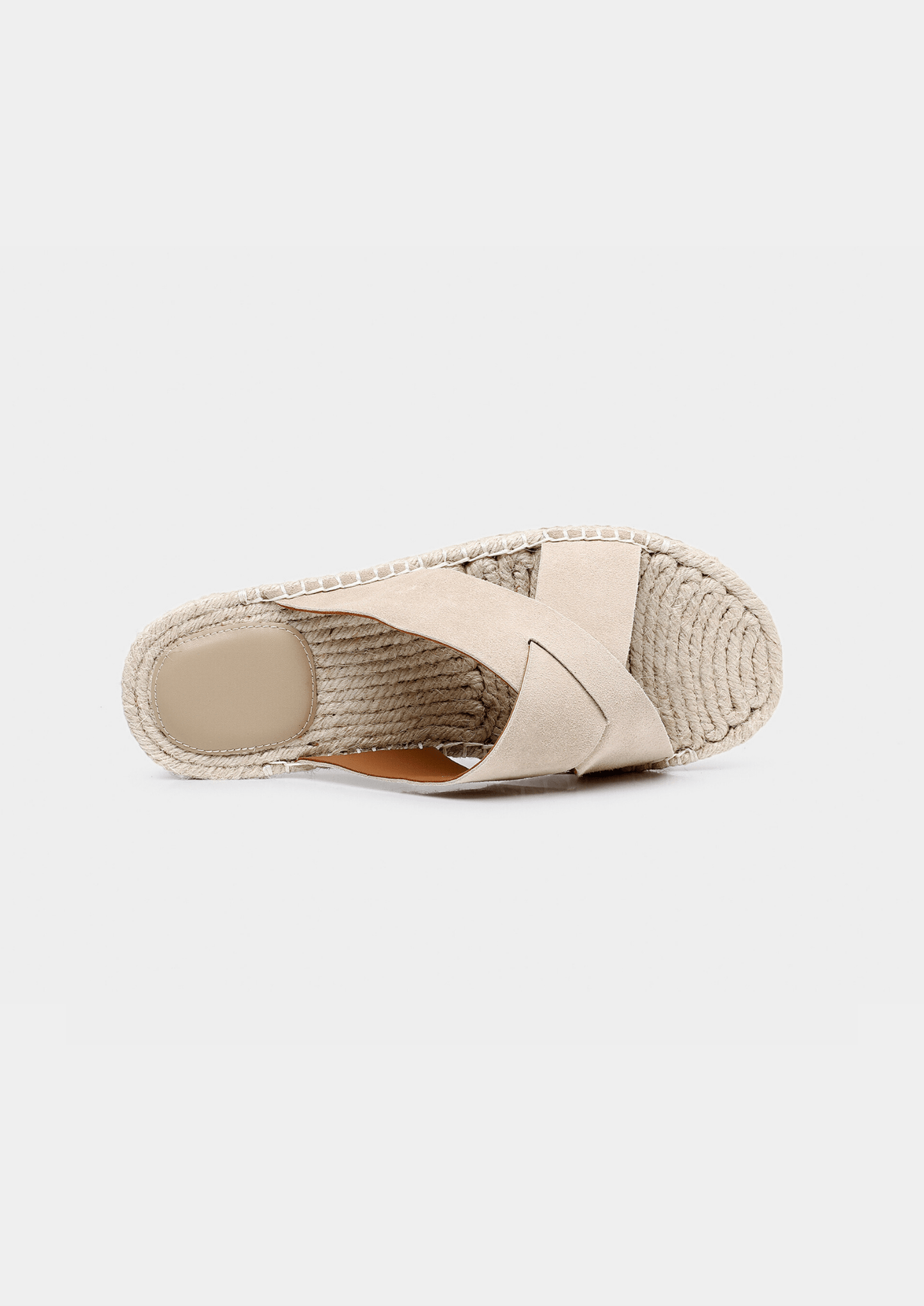 Men's beige sheep suede sandals featuring a braided jute trim and a modern open-toe silhouette.
