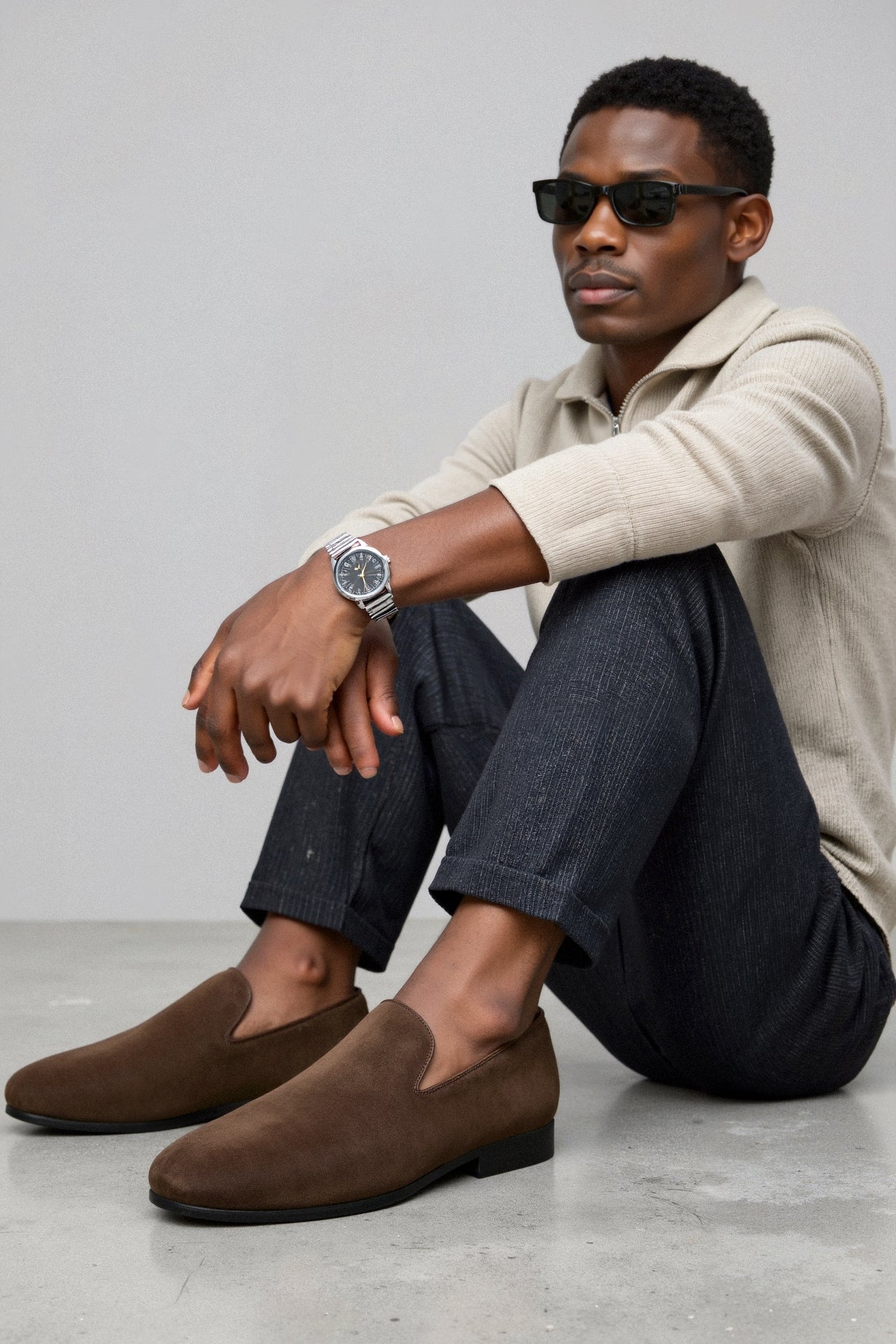 SUEDE LEATHER NON - SLIP LOAFER SHOES - LORMIER - 