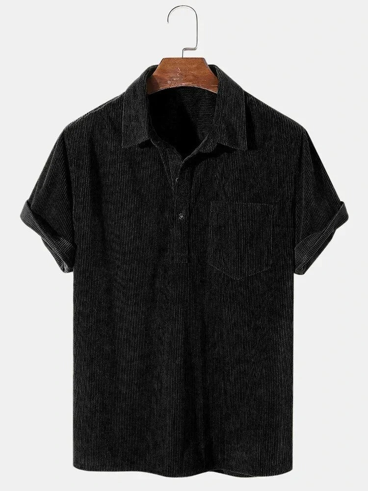 TEXTURED COTTON CORDUROY SHORT SLEEVE SHIRT - LORMIER - 