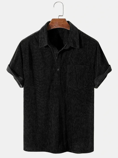 TEXTURED COTTON CORDUROY SHORT SLEEVE SHIRT - LORMIER - 