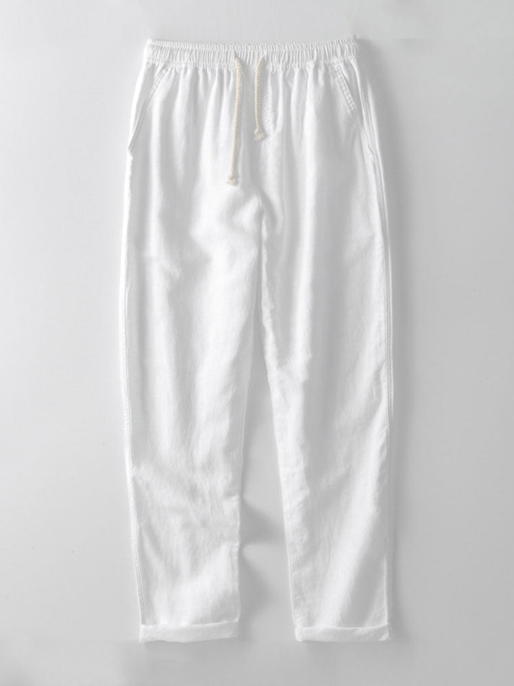 White pants on a light gray background