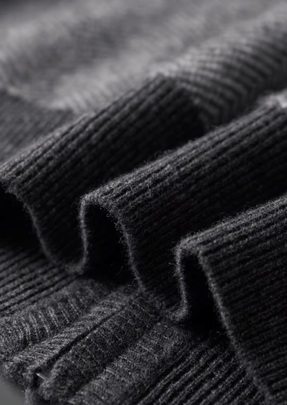 Close-up of ribbed knit fabric in gray color