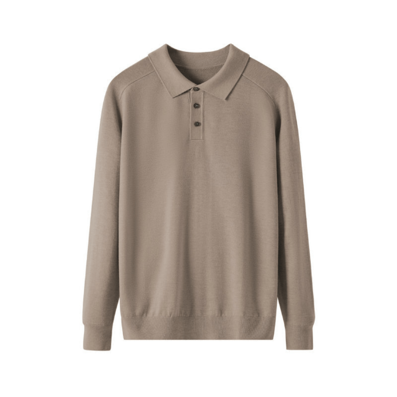 Beige sweater with a collar on a white background