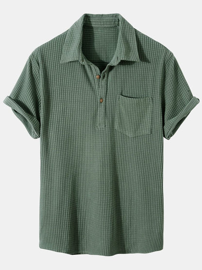 Green checkered polo shirt on a white background