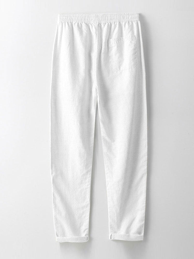 White pants on a light gray background