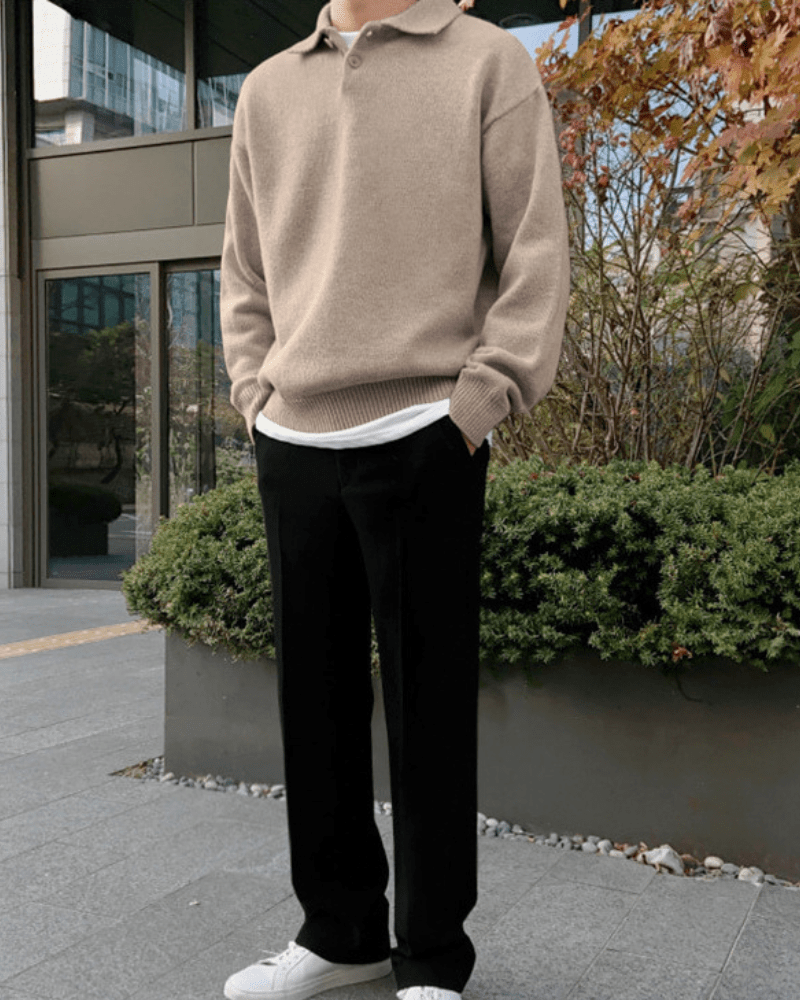 WOOLEN BUTTON HALF ZIP - LORMIER - 